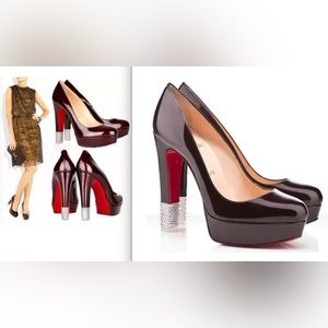 HOT Christian Louboutin Patent Filter Burgundy Leather Crystal Pumps $1295+!!!